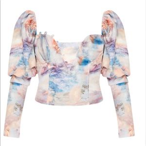 Light Blue Renaissance Puff Sleeve Crop Top